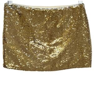Gold Sequin Mini Skirt Small Y2k Festival Club Glam Party Rave Vegas Disco Tea/F